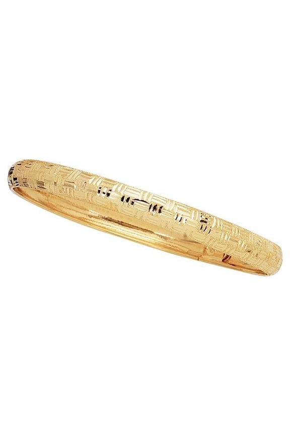 10k Yellow Gold 6.0mm Shiny Textured Greek Key Flex Bangle Bracelet - 4.4 Grams
