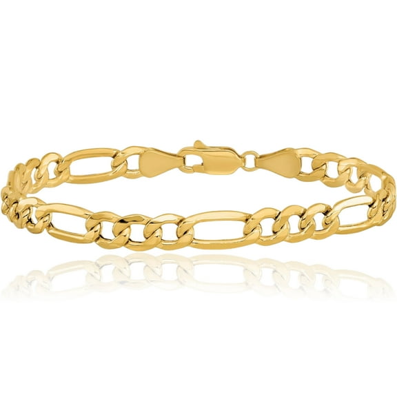 10K Solid Yellow Gold 6.25mm Figaro Link Chain Bracelet