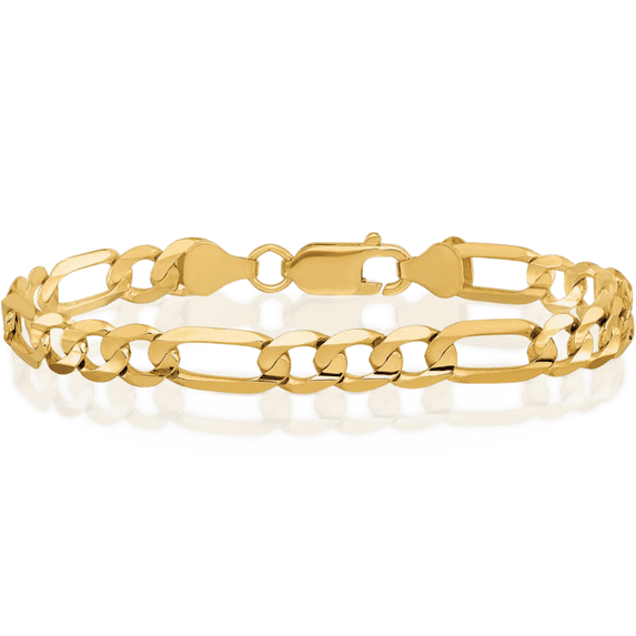 10K Solid Yellow Gold 6mm Concave Figaro Link Chain Bracelet