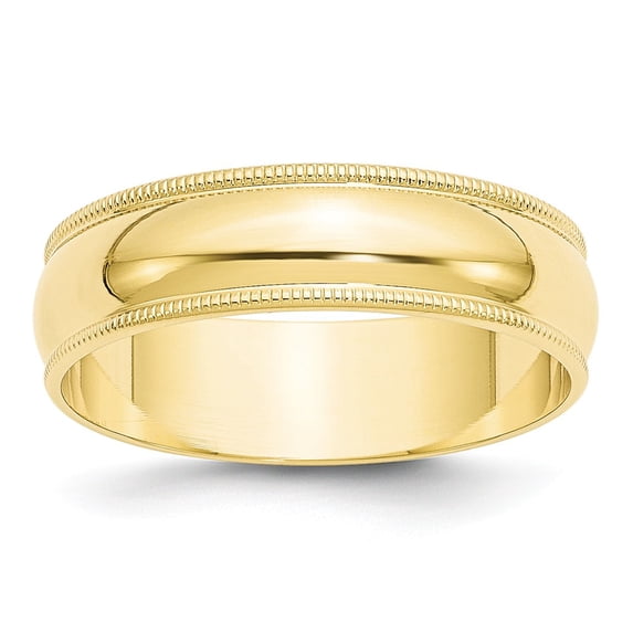 10k Yellow Gold 6mm Lightweight Milgrain Half Round Wedding Band Size 11