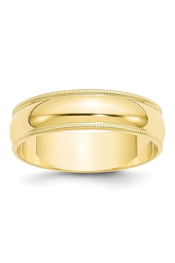 10k Yellow Gold 6mm Lightweight Milgrain Half Round Wedding Band Size 14