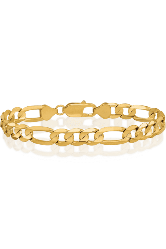 10K Solid Yellow Gold 7.5mm Concave Figaro Curb Link Chain Anklet Summer Beach Foot Ankle Bracelet