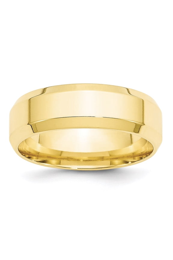 10k Yellow Gold 7mm Bevel Edge Comfort Fit Bridal Engagement Wedding Band Ring Fine Jewelry For Women Gifts For Her, Size 9.5