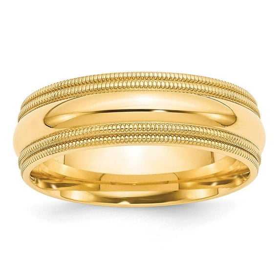 10k Yellow Gold Solid Polished 7mm Double Milgrain Comfort-Fit Band Size 11 Ring - Jewelry Gift for Mom
