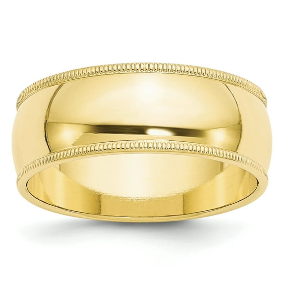 10k Yellow Gold 8mm Milgrain Half Round Band Size 14
