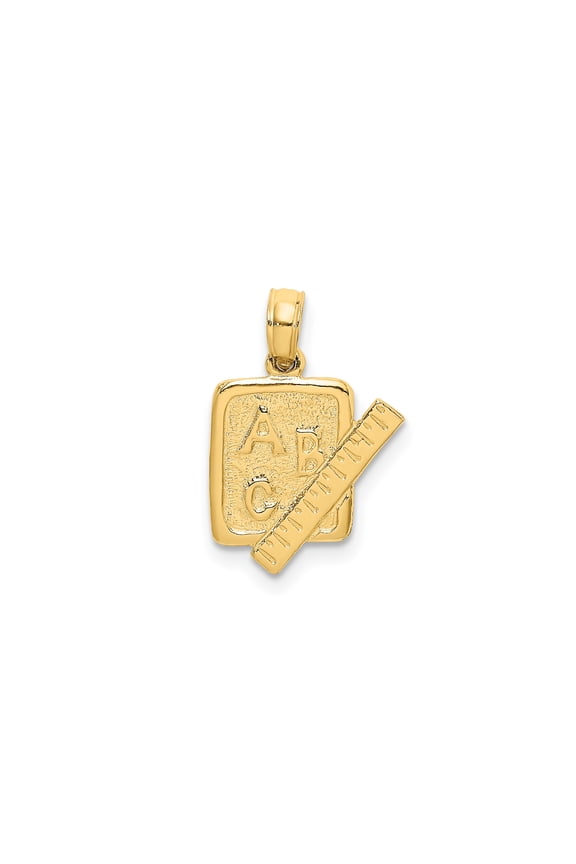 10k Yellow Gold ABC and Ruler Pendant Necklace for Women or Unisex Wear, Education Symbol Jewelry, Academic Charm, Teacher Appreciation Accessory, Back to School Style
