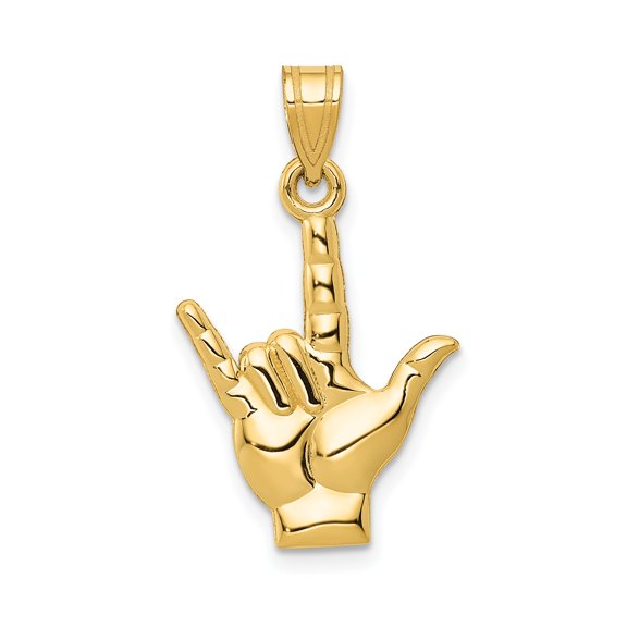 10k Yellow Gold ASL I Love You Hand Sign Pendant Necklace for Men and Women, Unisex Sign Language Charm Symbolizing Love Inclusivity and Communication