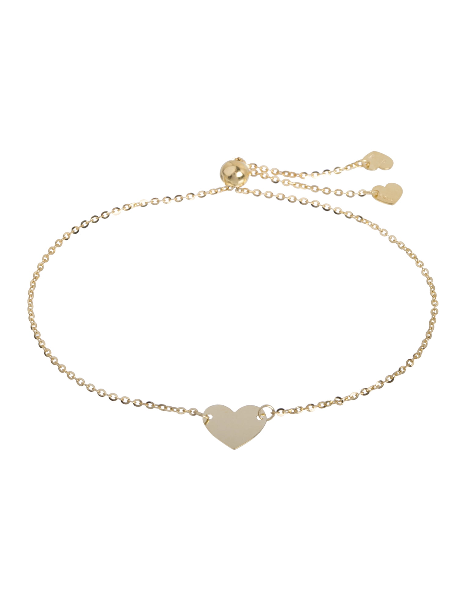 10k Yellow Gold Adjustable Heart Bolo Bracelet, 9