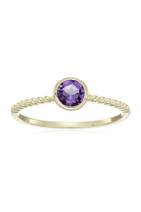 10k Yellow Gold African Amethyst Beaded Shank Stackable Ring, Size 7