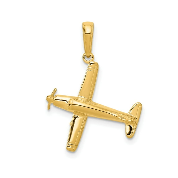 10k Yellow Gold Airplane Pendant Necklace for Men and Women with Single Propeller Design, Aviation Jewelry, Pilot Charm, Travel Symbol, Unisex Aircraft Accessory