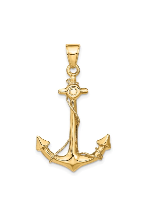 10k Yellow Gold Anchor Pendant with Rope Detail, Nautical Symbol of Hope and Faith, Maritime Jewelry for Men, Unisex Christian Necklace, Spiritual Ocean-Inspired Charm