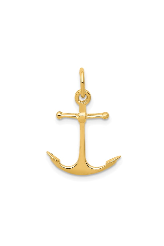 10k Yellow Gold Anchor Pendant for Women or Unisex Wear, Polished Nautical Design Symbolizing Faith Strength and Hope, Christian Religious Necklace for Spiritual Everyday Style