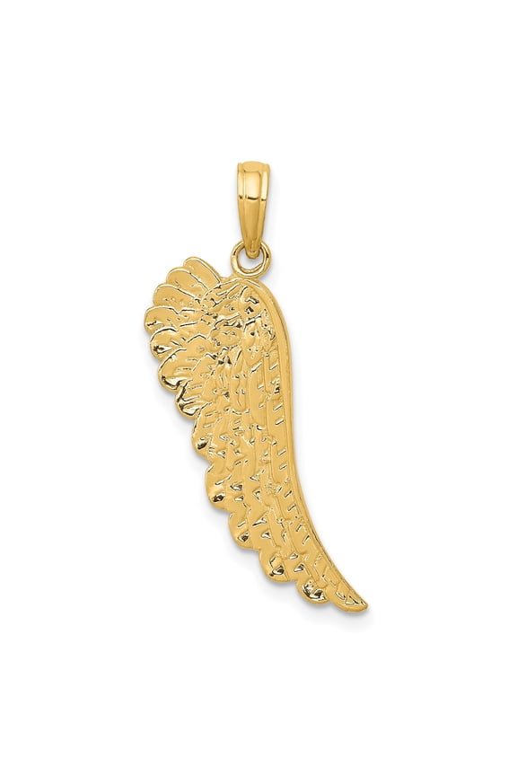 10k Yellow Gold Angel Wing Pendant for Women with Feather Design, Spiritual Christian Jewelry Symbol of Faith, Protection, Memorial, and Remembrance