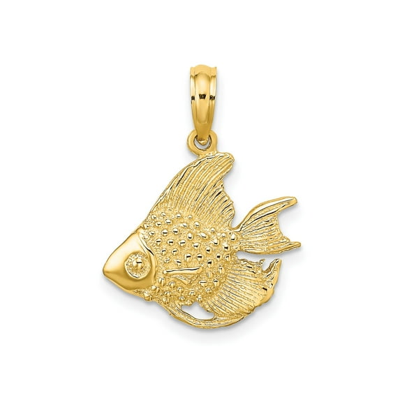 10k Yellow Gold Angelfish Pendant for Women or Unisex, Textured Nautical Necklace Charm with Ocean, Marine, Nature, and Spiritual Symbolism, Beach Jewelry for Sea Life Lovers