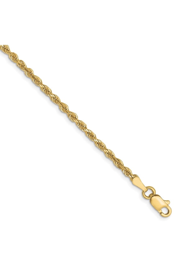 10k Yellow Gold Anklet 9 inch 2.5 mm Diamond-Cut Rope Chain