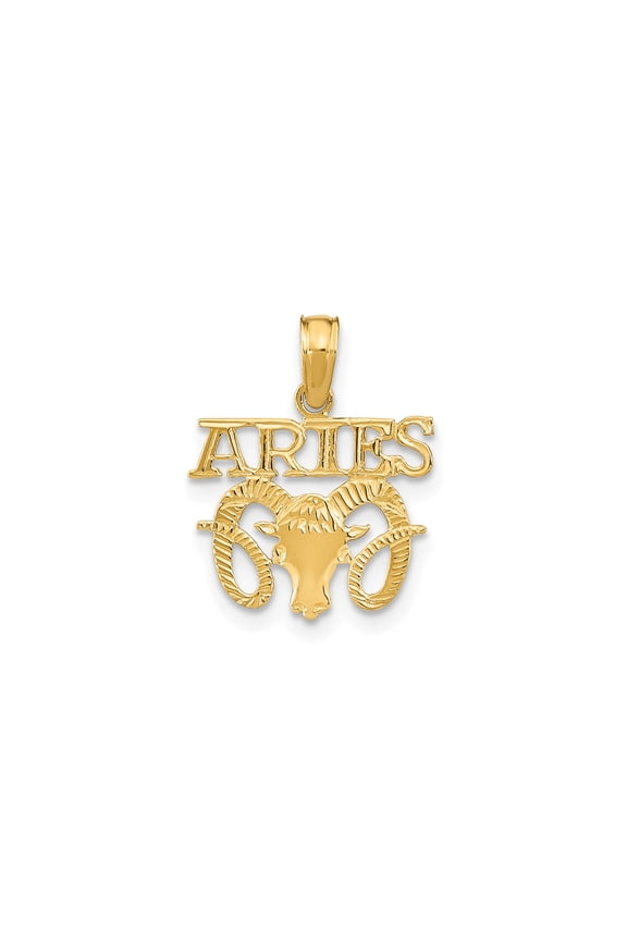 10k Yellow Gold Aries Zodiac Pendant with Ram Head Symbol, Unisex Astrology Charm for Horoscope Jewelry, Courage and Strength Fire Sign Necklace