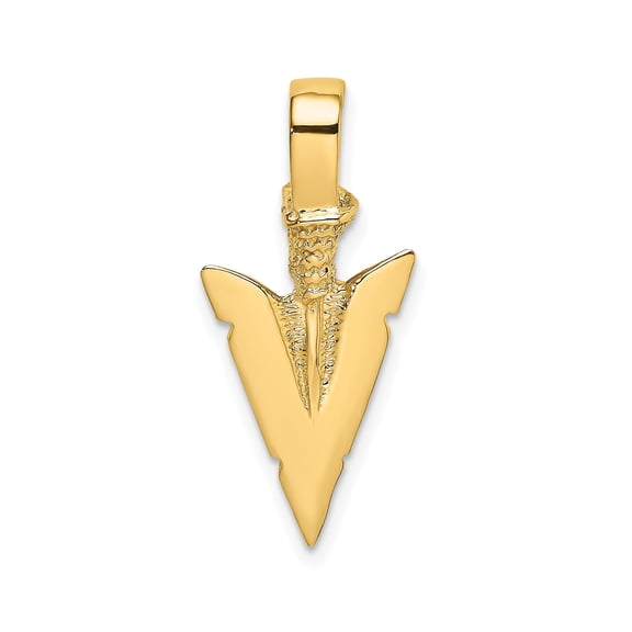 10k Yellow Gold Textured Arrowhead Pendant Charm, Tribal Design for Men