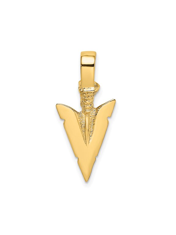 10k Yellow Gold Textured Arrowhead Pendant Charm, Tribal Design for Men