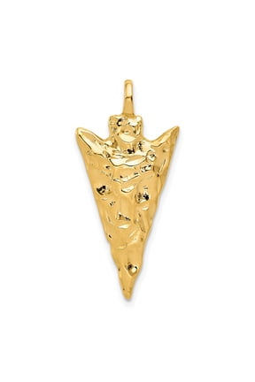 10k Yellow Gold Arrowhead Pendant for Men or Unisex Wear with Textured Stone Design, Tribal Warrior Symbol, Rugged Native American Inspired Jewelry Accessory