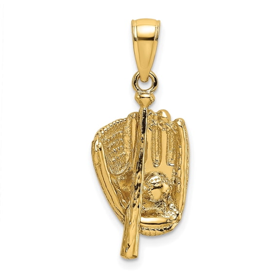 10k Yellow Gold Baseball Pendant with Glove Bat and Ball Design, Sports Charm Necklace for Men Women or Teens, Athletic Team Spirit Jewelry Accessory