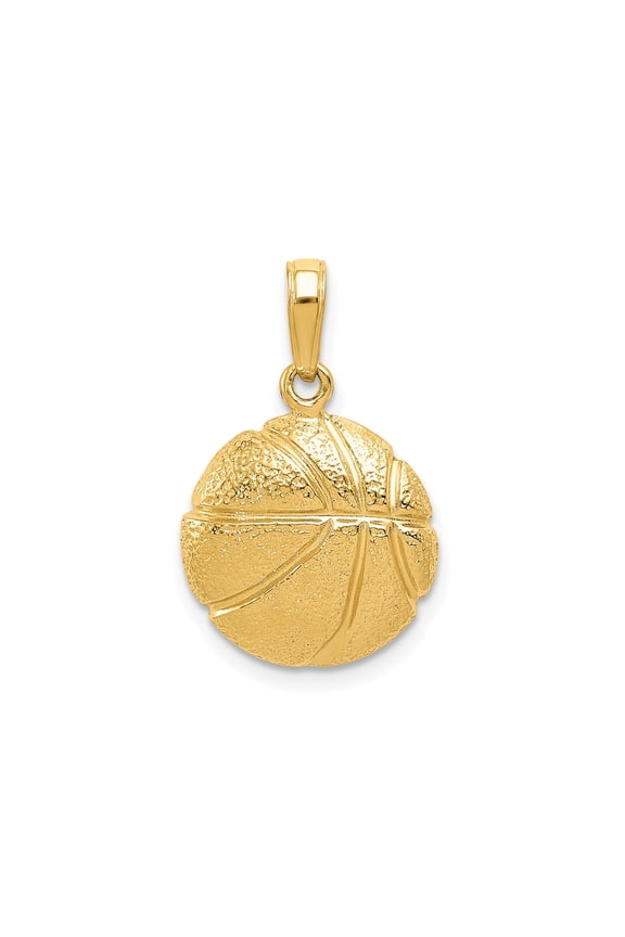 10k Yellow Gold Basketball Pendant for Men or Unisex, Textured Sports Charm Symbolizing Teamwork, Athletic Jewelry for Fans and Enthusiasts