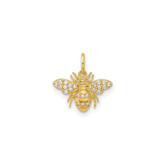 10k Yellow Gold Bee Pendant Necklace for Women with Cubic Zirconia, Symbolic Nature-Inspired Insect Charm, Dainty Resilience Jewelry, Layered Fashion Accessory