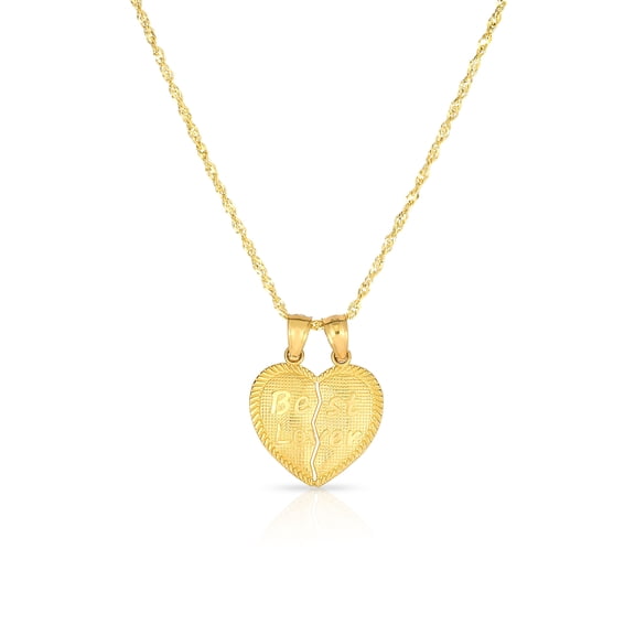 10k Yellow Gold Best Lover Broken Heart Love Pendant Charm Necklace