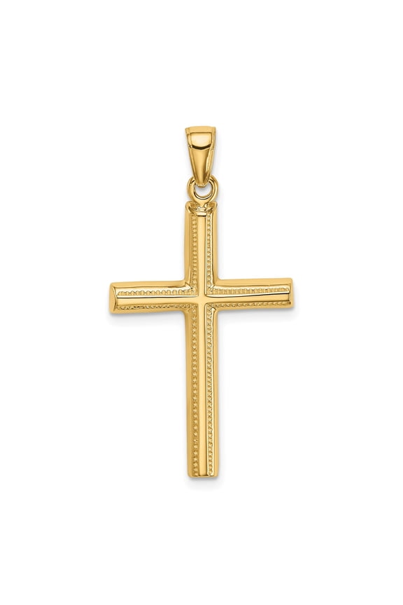 10k Yellow Gold Beveled Latin Cross Pendant Necklace for Men and Women High Polish Finish Religious Faith Jewelry Spiritual Symbol for Daily Wear