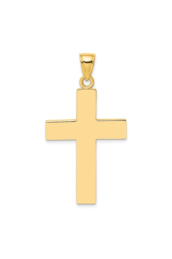 10k Yellow Gold Block Cross Pendant Necklace for Men and Women Polished Minimalist Spiritual Jewelry with Open Back Modern Faith Symbol