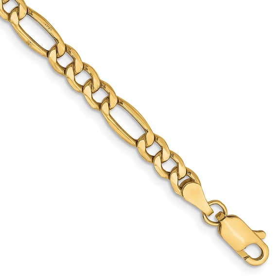 10k Yellow Gold Bracelet Chain Styles Figaro 4.2 mm 7 in Semi-Solid