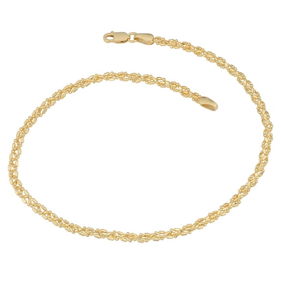 KoolJewelry 10k Yellow Gold Braided Alternate Ball and Bar Anklet (2.75 mm, 10 inch)