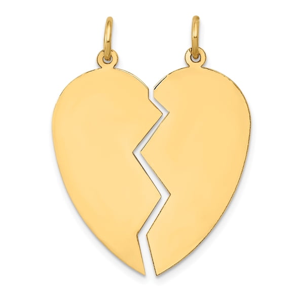 10k Yellow Gold Breakable Heart Pendant Set with Twin Bails for Couples or Friends, Unisex Split Charm Symbolizing Love, Unity, Relationship Keepsake Jewelry