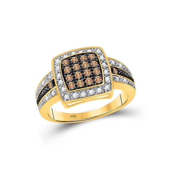 10k Yellow Gold Brown Diamond Womens Cluster Square-shape Cocktail Ring 1/2 Cttw