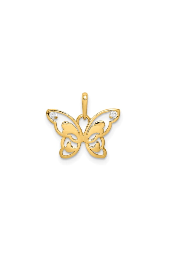 10k Yellow Gold Butterfly Pendant for Women, Openwork Design with White Stones, Delicate Symbol of Transformation, Nature-Inspired Fine Jewelry Charm for Everyday Wear