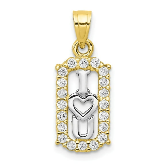 10k Yellow Gold CZ I LOVE YOU Charm Pendant