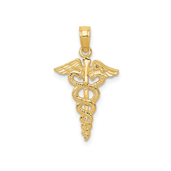 10k Yellow Gold Caduceus Serpent Wings Pendant, Unisex, Jewelry Stores Network