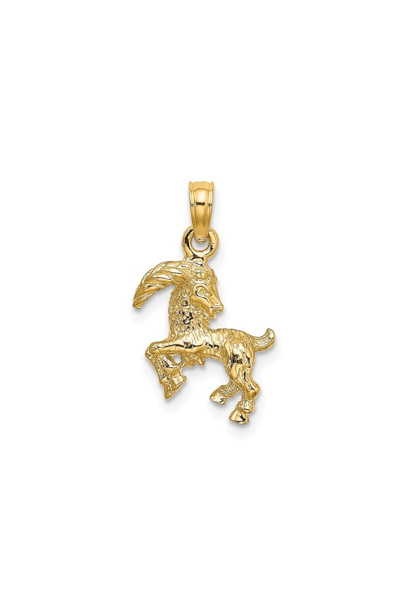 10k Yellow Gold Capricorn Goat Zodiac Pendant Charm, 3D Polished Textured