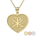 thumbnail image 1 of 10k Yellow Gold Christian Symbol Chi Rho Heart Pendant / Necklace (16 Inches), 1 of 5
