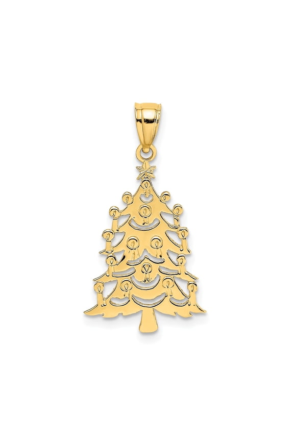 10k Yellow Gold Christmas Tree Pendant Necklace with Star, Candle and Ornament Cutouts, Holiday Faith Jewelry for Women, Christian Symbolic Accessory for Celebration and Joy