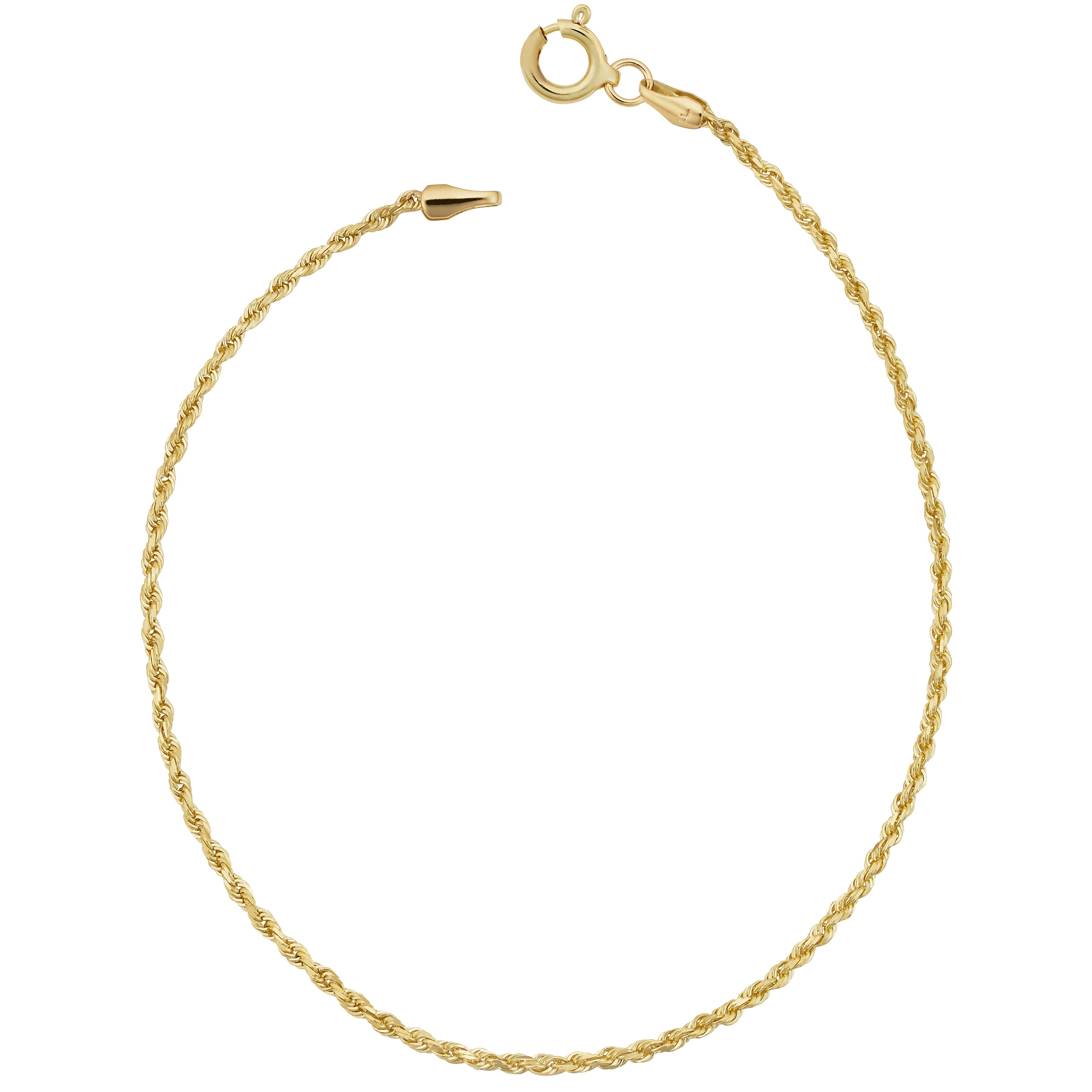 FREMADA KoolJewelry 10k Yellow Gold Classic Rope Anklet (1.5 mm, 10 inch)
