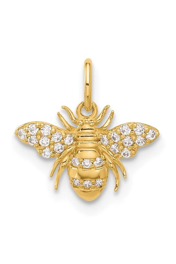 10k Yellow Gold Clear CZ Bee Charm Pendant