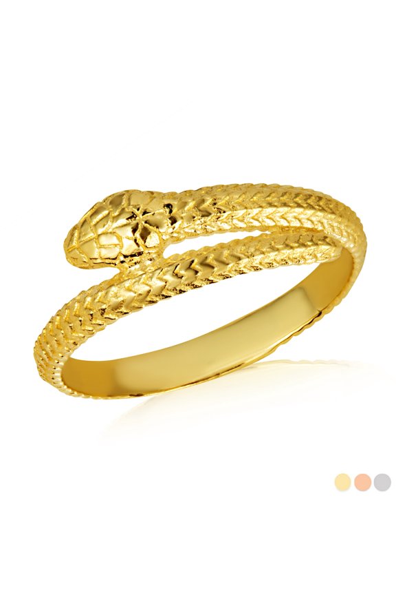 10k Yellow Gold Coiled Serpent Snake Textured Ring (Size 10)