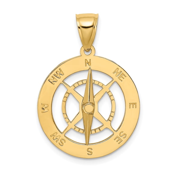 10k Yellow Gold Compass Pendant for Men and Unisex with Directional Engraving, Nautical Adventure Medallion, Spiritual Symbol of Guidance and Travel
