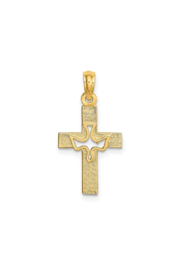 10k Yellow Gold Cross Pendant for Men and Women with Cutout Dove Design Religious Fashion Jewelry Symbol of Faith Peace and Protection Textured Spiritual Charm Necklace