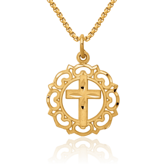 10K Solid Yellow Gold Latin Mexican Holy Cross Necklace Religious Chain Pendant Jesus Christ Charm with chain 18inch