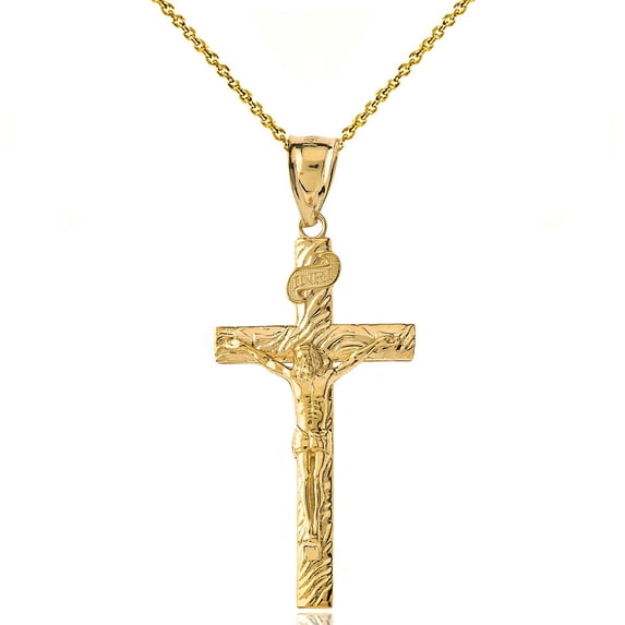 10k Yellow Gold Crucifix Pendant Jesus Cross Necklace (1.44") MEDIUM (16 Inches)