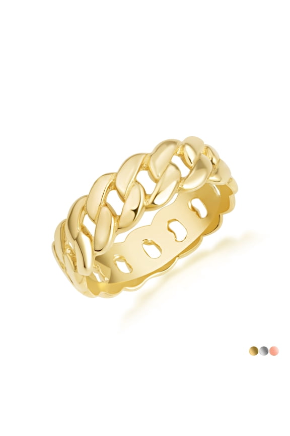 10k Yellow Gold Cuban Link Chain Ring (5mm) - Size 9.5