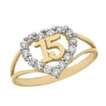 thumbnail image 1 of 10k Yellow Gold Cubic Zirconia Heart Halo 15 Años Quinceañera Ring (Size 4), 1 of 1
