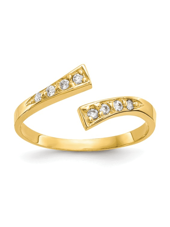 Solid 10K Yellow Gold Toe Ring with Round Cubic Zirconia Accents Polished Finish for Women