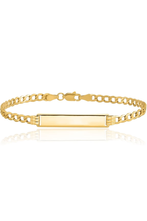 10K Solid Yellow Gold Curb Link Name Bar Identification ID Bracelet